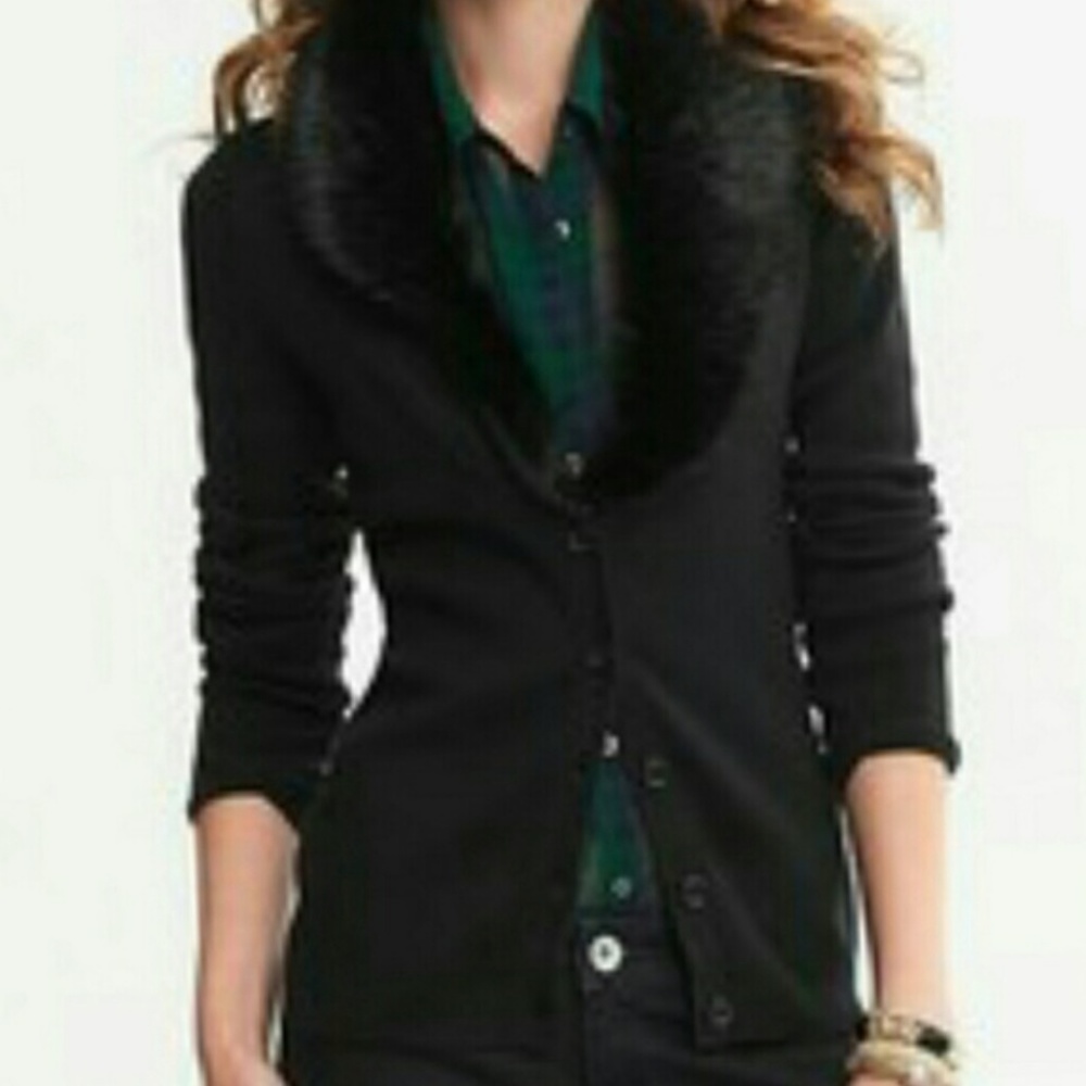 Banana Republic Black Fur Trimmed Cardigan